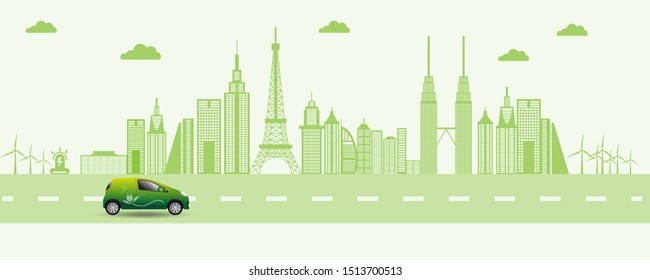 Vector illustration. Eco friendly concept, Green city save the world