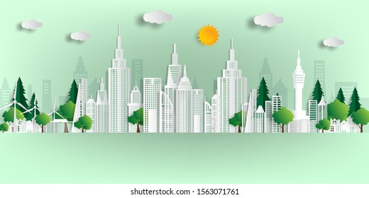 Vector illustration. Eco friendly concept, Green city save the world