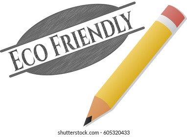 Ilustración vectorial del emblema Eco Friendem dibujado con lápiz en color amarillo
