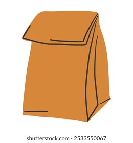 Vector illustration of eco friendly paper bag. A flat style icon showcasing paper production. Kraft paper bag for fast-food delivery. Vector illustration.