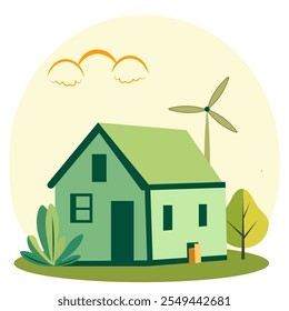 Vector illustration with eco house and clean energy