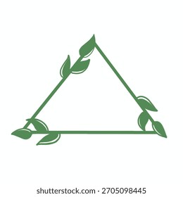 Vektorgrafik eines Öko-Symbol-Dreiecks mit grünen Blättern auf jeder Seite. Symbolisiert Umweltschutz, Umweltfreundlichkeit, Recycling und Nachhaltigkeit.