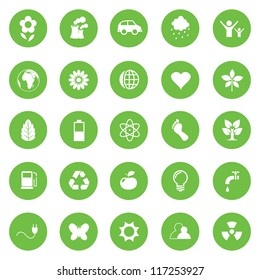 Vector illustration of eco icons in green circles.