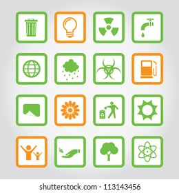 Vector illustration of eco icons in square frames.