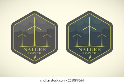 Vector illustration of eco icons with wind turbines 