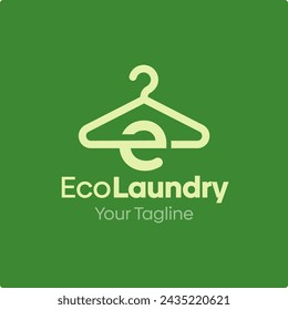 Vector Illustration for Eco Laundry Logo: A Design Template Merging Concepts of a Hanger Fashion and Initial e Alphabet Shape