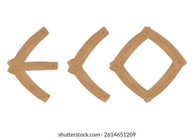 Vector illustration of eco lettering made of stylized wooden planks with wood texture and nails