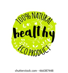 Vector illustration eco logos, labels, badges. Modern brush calligraphy. Handwritten ink lettering for ecology nature design farm market, vegan store, stickers, banners, cards, advertisement.