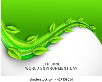 Vector illustration, eco poster,eco banner or eco card for world environment day with shiny green leaves background.