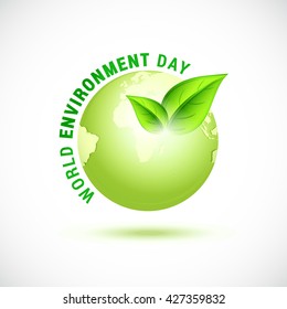 Vector illustration eco poster,eco banner or eco card for world environment day with mother earth globe and green leaves.