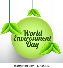 Vector illustration, eco poster,eco banner or eco card for world environment day with shiny green leaves.