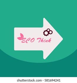 Vector illustration, eco poster,eco banner for world environment day with stylish typography, and shiny green leaves.Think Green in arrow with gearwheel