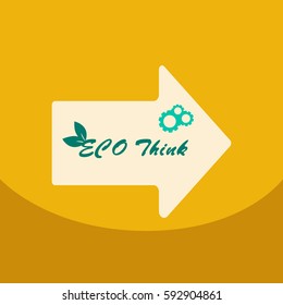 Vector illustration, eco poster,eco banner for world environment day with stylish typography, and shiny green leaves.Think Green in arrow with gearwheel