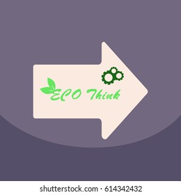 Vector illustration, eco poster,eco banner for world environment day with stylish typography, and shiny green leaves.Think Green in arrow with gearwheel