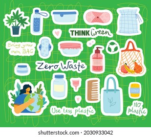 Vector illustration ECO stickers of Concept of green eco energy and Save the planet, Think green and Waste recycle in the flat style