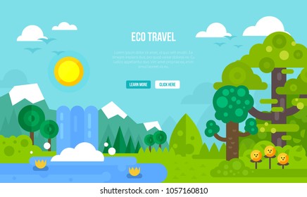 Vector illustration of eco travel concept. Useful for postcards, banners, posters, book covers, etc.