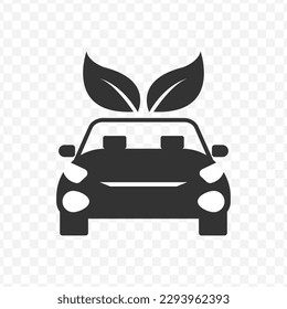 Vector illustration of eco-friendly car icon in dark color and transparent background(png).