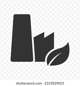 Vector illustration of eco-friendly factory icon in dark color and transparent background(PNG).