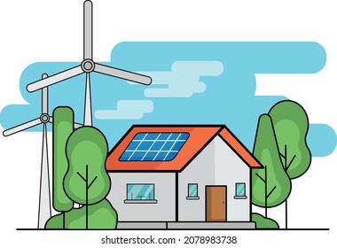 Vector illustration of eco-friendly home. Suitable for environmentally friendly product themed, etc.