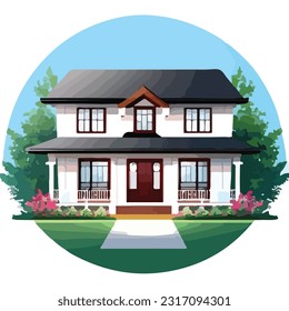 Vector Illustration of Eco-Friendly Houses and Lots in a Green Neighborhood