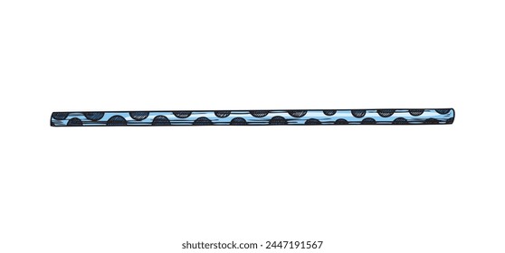 Vector illustration of an eco-friendly paper spotted blue tube drawn in sketch style on a white background, ideal for summer cocktails and smoothies.