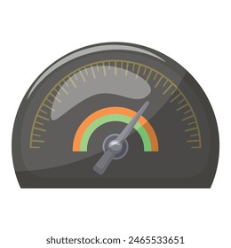 Ilustración vectorial de ícono de medidor de eficiencia semicircular ecológico con indicador de aguja para medir y optimizar la energía en la interfaz digital del tablero de instrumentos