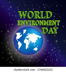 Ilustración vectorial, afiche ecológico, pancarta, planeta Tierra en un Komos, para el Día Mundial del Medio Ambiente.