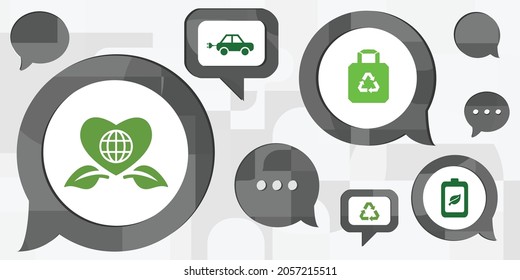 ilustración vectorial de símbolos ecológicos y comentarios para el debate sobre problemas ambientales