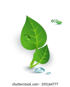 Vector illustration of ecology concept icon with green leaves