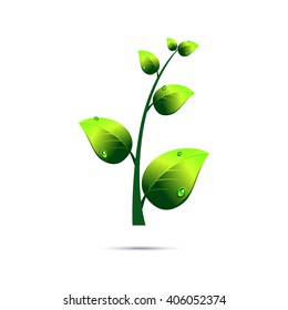 Vector illustration of ecology concept icon with glossy green branch