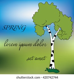 Vector illustration ecology design over blur background with birch. Symbol of spring