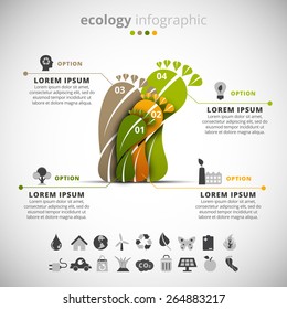 Vector illustration of ecology infographic made of feet leaves. 