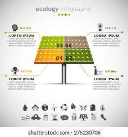 Vector Illustration Of Ecology Infographic Made Of Solar Panel.