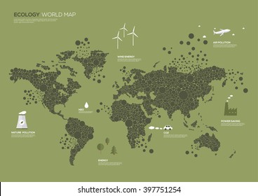 Vector illustration of ecology infographics and World Map dots