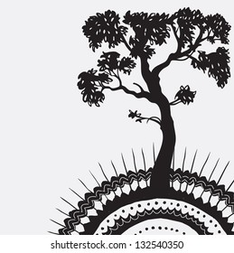 Vector illustration of ecology, ornamen and tree,  black and white