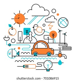 Vector illustration of ecology problem, generation and saving gr