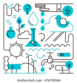 Vector illustration of ecology problem, precipitation and saving green energy. Design for posters, books and website