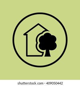 Vector illustration of Ecology tree sign icon on green circle background.