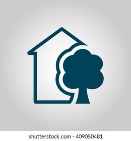 Vector illustration of Ecology tree sign icon on grey background.