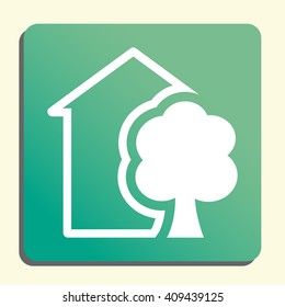 Vector illustration of Ecology tree sign icon on green light background.