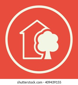 Vector illustration of Ecology tree sign icon on red background