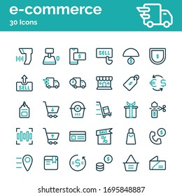 Vector illustration ecommerce icon set or logo with two different color line design style
