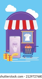 Ilustración vectorial de las compras en línea de comercio electrónico para pagos rápidos