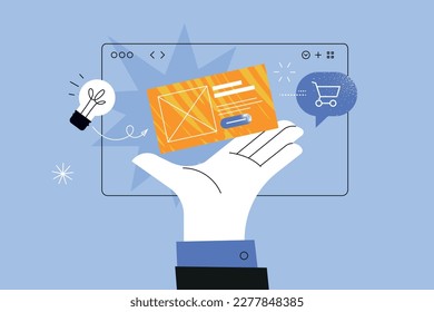 Vector illustration of e-commerce, online shopping, app development. Creative concept for web banner, social media banner, business presentation, marketing material.