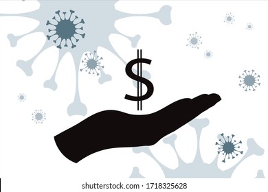 Vector illustration of economic crisis induced by coronavirus with dollar symbol.