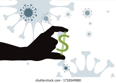 Vector illustration of economic crisis induced by coronavirus with dollar symbol.