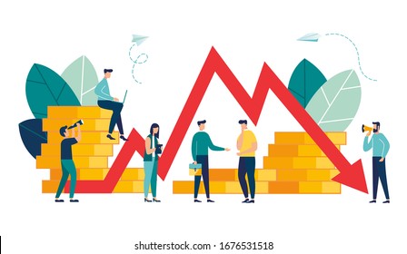 Vector illustration, economic downturn, profit and loss, business and finance, crisis