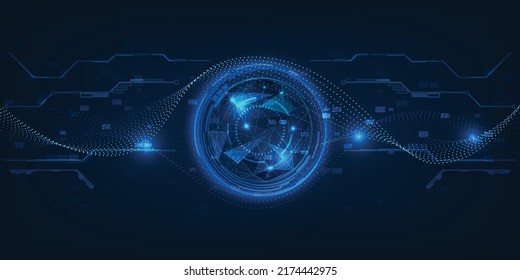 Vector illustration of Economics of innovation and digital communication strategy.Future tech design concepts.