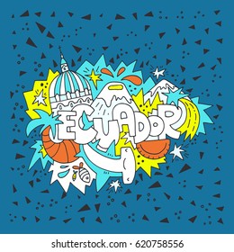 Vector illustration of Ecuador with all main symbols of the country