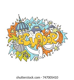 Vector illustration of Ecuador with all main symbols of the country